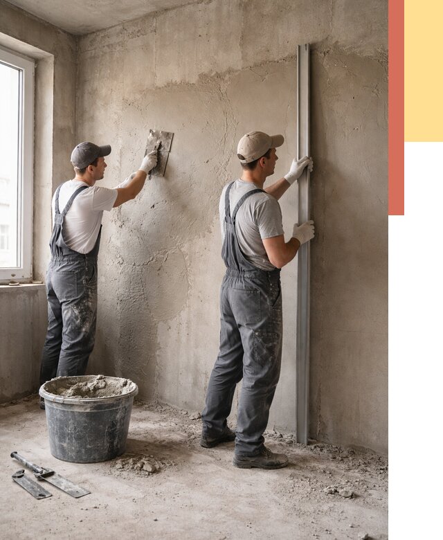 Штукатурка бетонных стен в Славгороде от 4680 руб/м² — качественно и быстро | ОТДЕЛОЧНИК-Слд