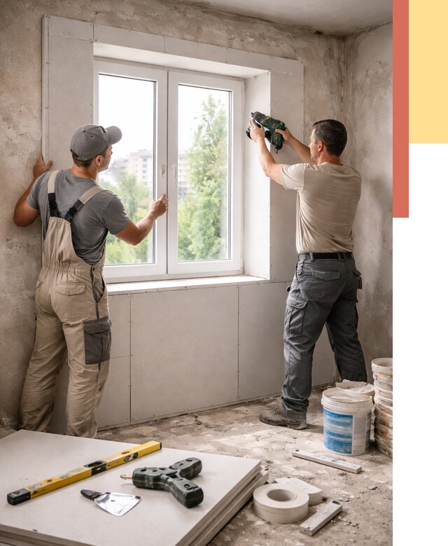 Монтаж откосов из гипсокартона в Славгороде от 4680 руб. под ключ | ОТДЕЛОЧНИК-Слд