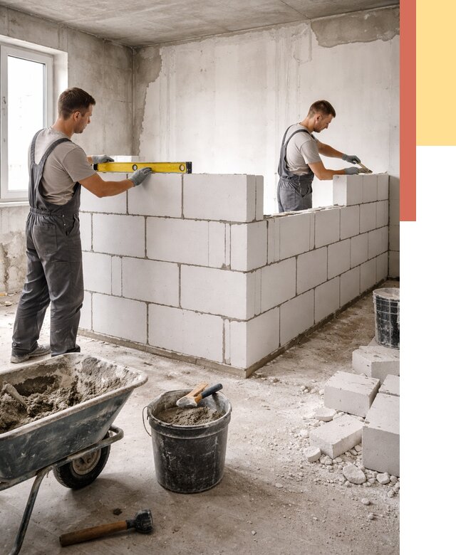 Кладка перегородок из ПГП в Славгороде от 2600 руб./м2 — монтаж и возведение под ключ | ОТДЕЛОЧНИК-Слд