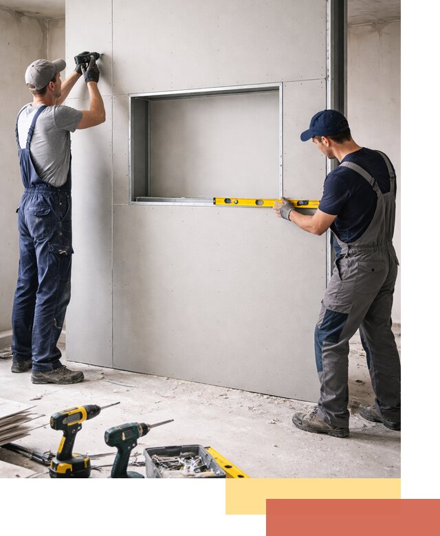 Перегородка из гипсокартона с нишей под декор в Славгороде