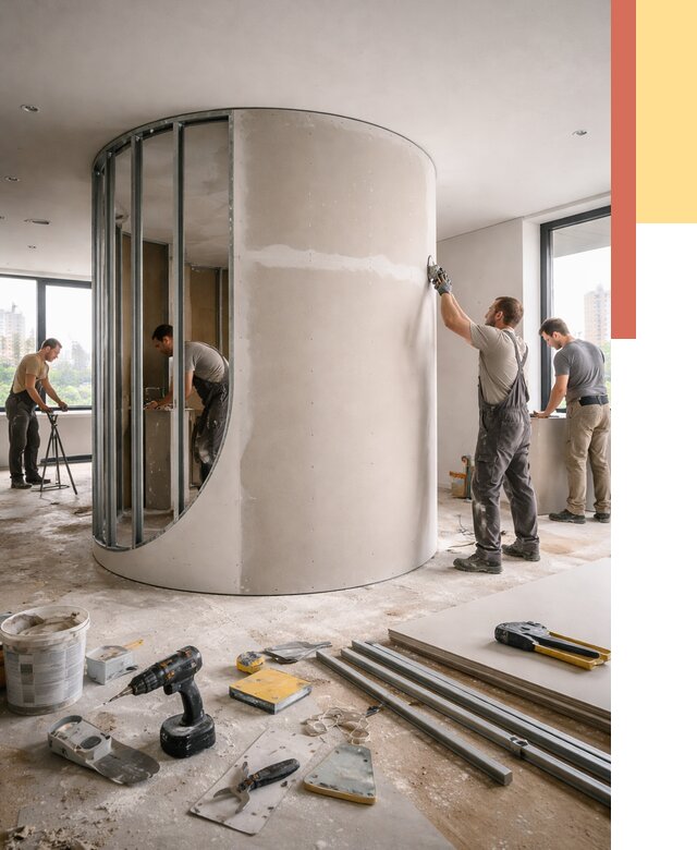 Радиусная перегородка из гипсокартона в Славгороде от 3016 руб. под ключ | ОТДЕЛОЧНИК-Слд