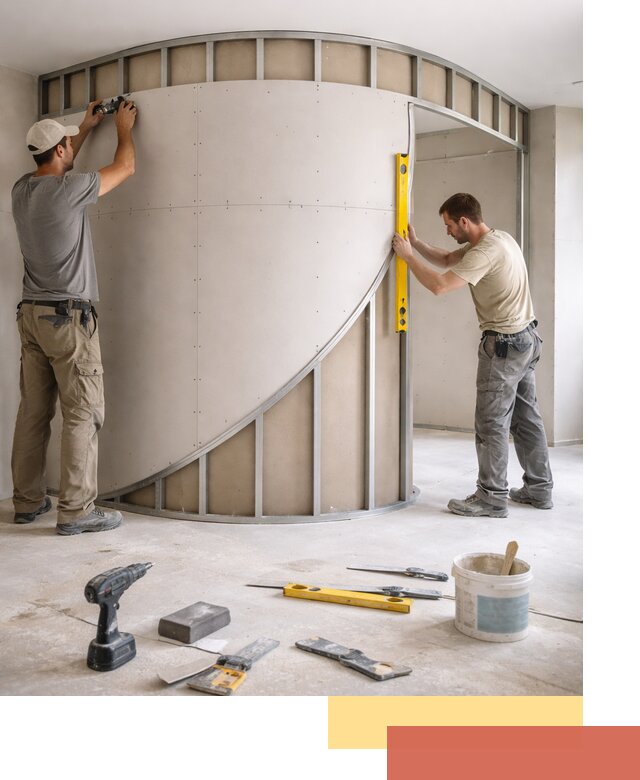 Радиусная перегородка из гипсокартона в Славгороде под ключ