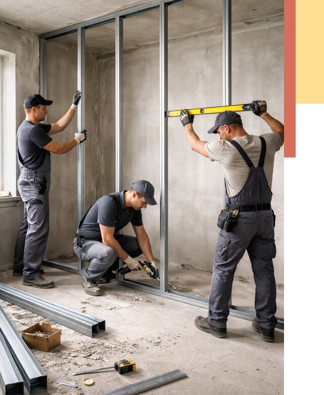 Монтаж каркаса перегородки из профиля в Славгороде от 780 руб. | ОТДЕЛОЧНИК-Слд