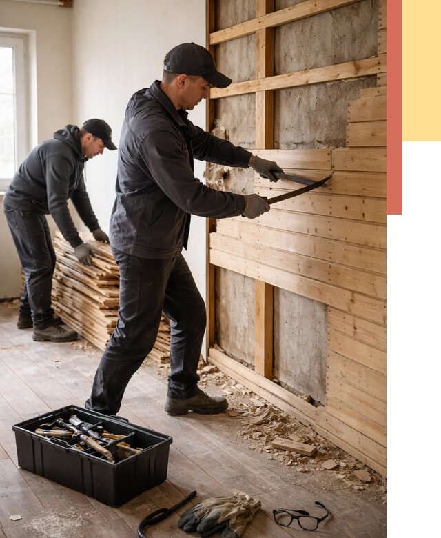 Демонтаж вагонки в Славгороде от 3952 руб/м2 — быстро и недорого | ОТДЕЛОЧНИК-Слд