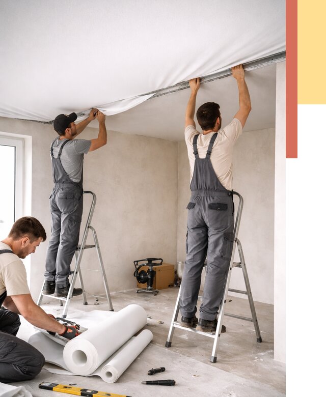 Монтаж тканевого натяжного потолка в Славгороде от 3640 руб. под ключ | ОТДЕЛОЧНИК-Слд