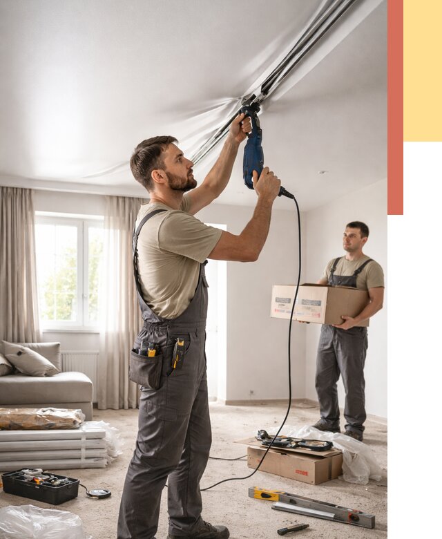 Монтаж сатинового натяжного потолка в Славгороде от 3640 руб. | Быстро, недорого — ОТДЕЛОЧНИК-Слд