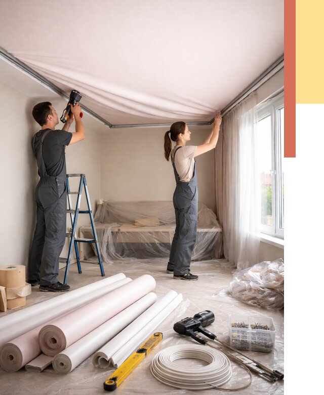 Монтаж цветного натяжного потолка в Славгороде от 4368 руб/м² — быстро и недорого | ОТДЕЛОЧНИК-Слд