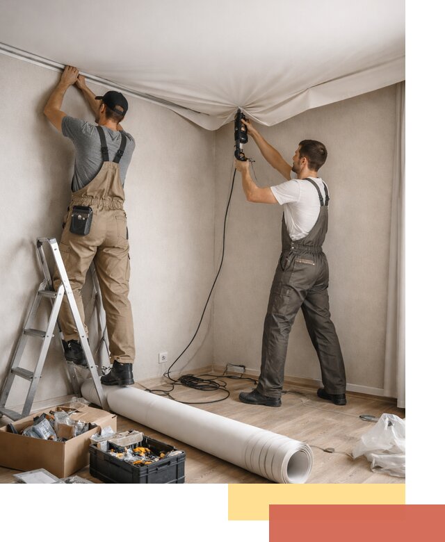 Монтаж цветного натяжного потолка в Славгороде за один день