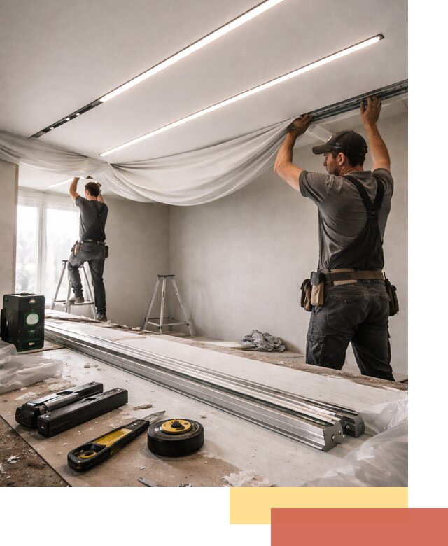 Монтаж натяжных потолков со световыми линиями в Славгороде