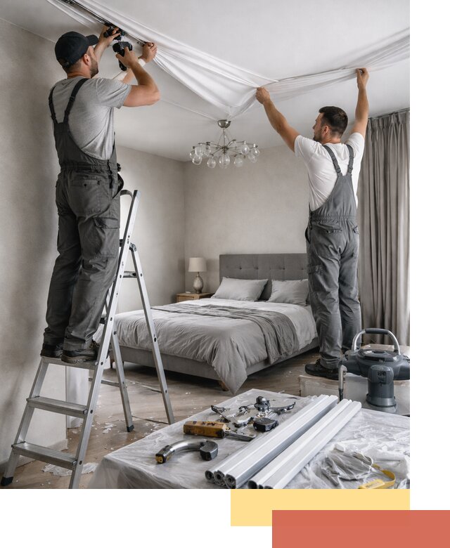 Монтаж натяжного потолка в спальне в Славгороде