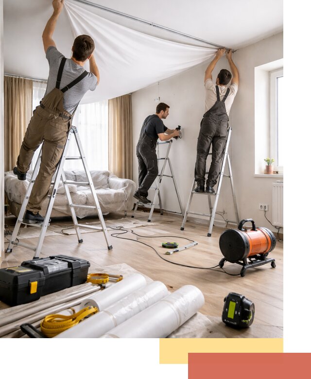 Монтаж натяжного потолка в гостиной в Славгороде