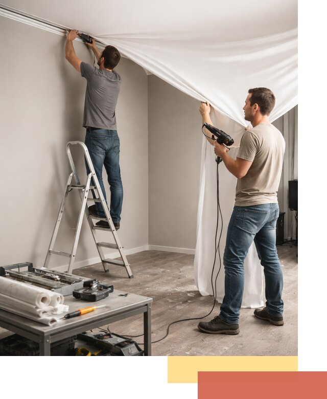 Монтаж натяжного потолка в студии в Славгороде