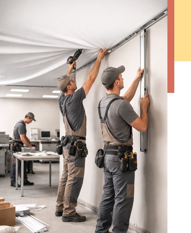 Монтаж натяжного потолка в офисе в Славгороде от 468 руб/м² — быстро и недорого | ОТДЕЛОЧНИК-Слд