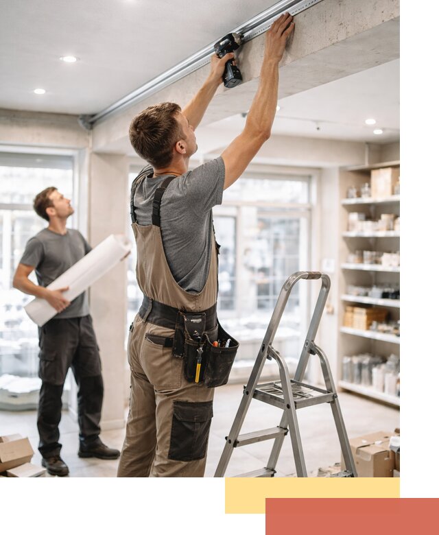 Монтаж натяжных потолков в магазине в Славгороде