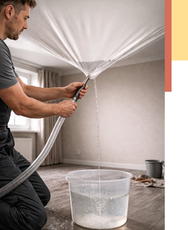 Слив воды с натяжного потолка в Славгороде от 2600 руб. быстро и недорого | ОТДЕЛОЧНИК-Слд