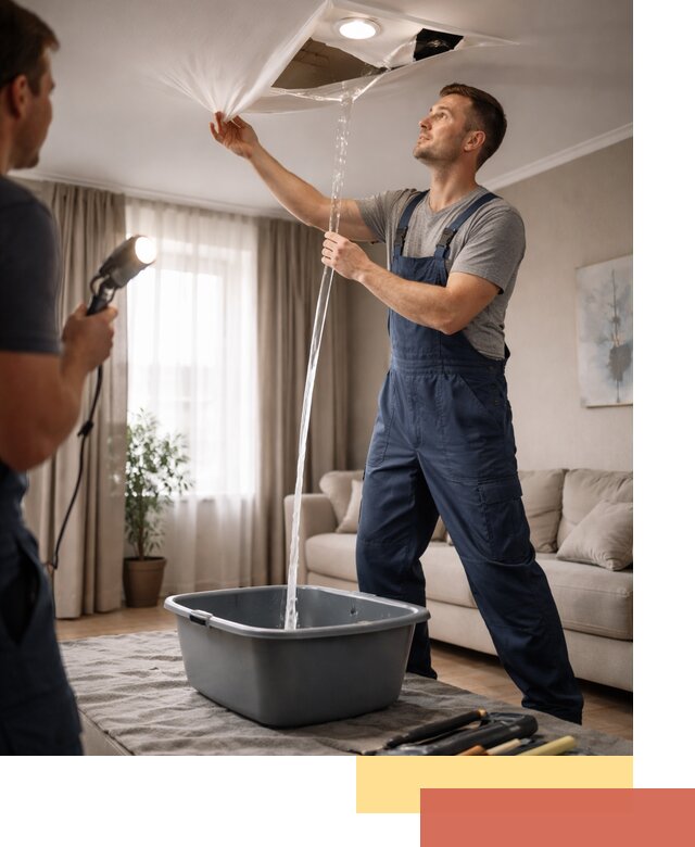 Слив воды с натяжного потолка в Славгороде быстро и аккуратно