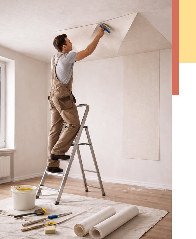 Поклейка обоев на потолок в Славгороде от 4680 руб. быстро и недорого | ОТДЕЛОЧНИК-Слд