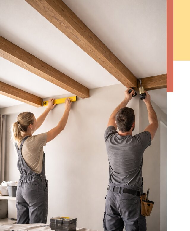 Монтаж декоративных балок на потолок в Славгороде от 4368 руб. — ОТДЕЛОЧНИК-Слд